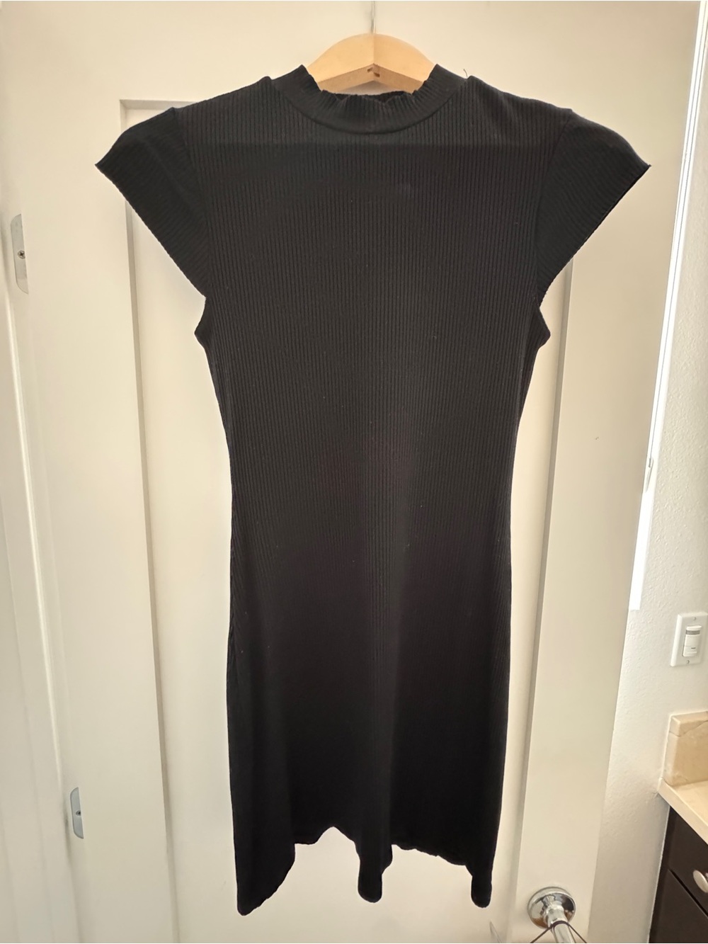 Reformation Black Ribbed Cap-Sleeve Midi Dress